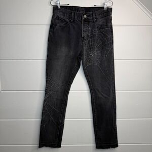 MNML Size 30 Black Denim Jeans Spider Web Embroidered Emo Goth